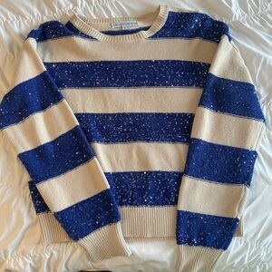 Central Park West Blue and Cream Striped Sweater